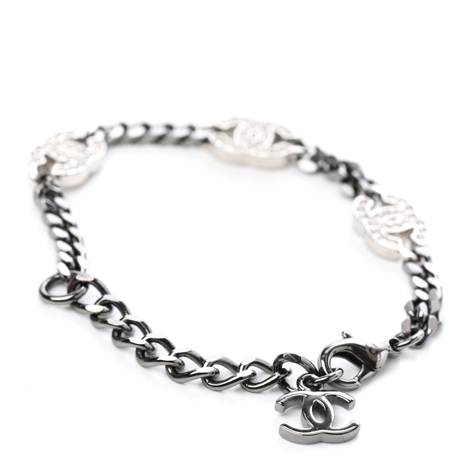 Chanel Crystal CC Chain Bracelet Silver 2 of 3