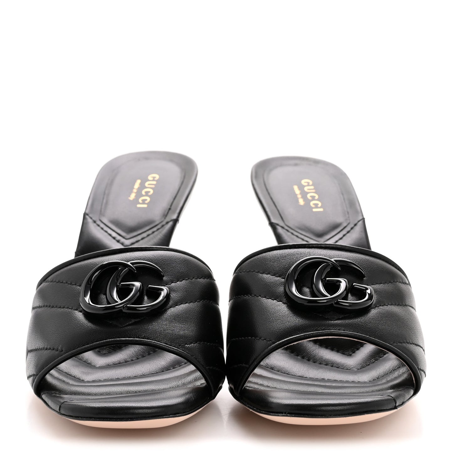 Nappa Matelasse Monochrome GG Marmont 75mm Slide Sandals 38.5 Black