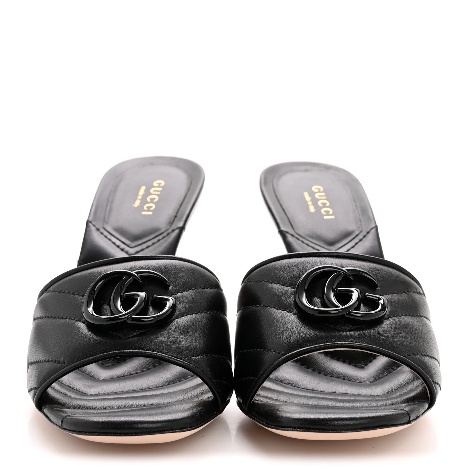 Gucci Nappa Matelasse Monochrome GG Marmont 75mm Slide Sandals 38.5 Black 3 of 10