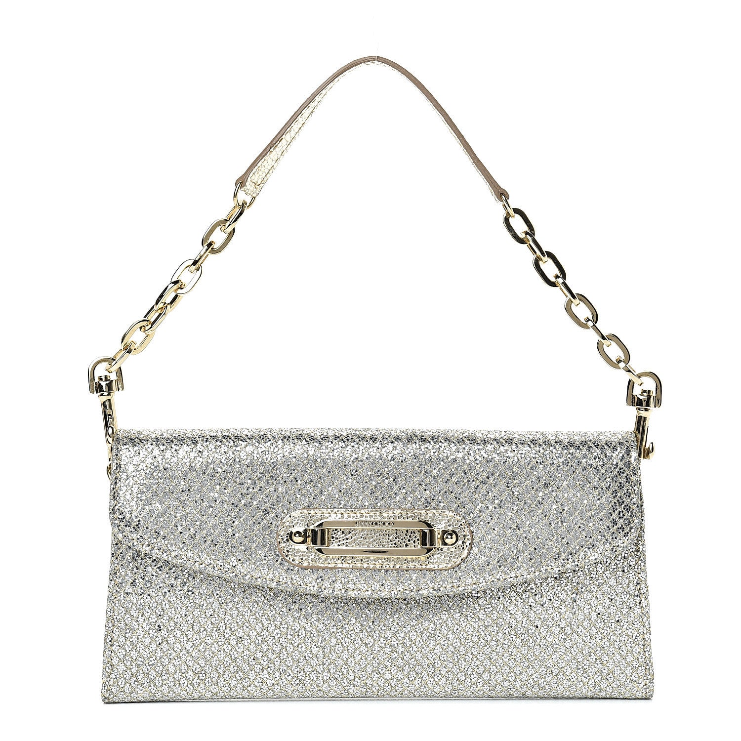 Jimmy Choo Glitter Fabric Large Riane Clutch Champagne 1 of 10