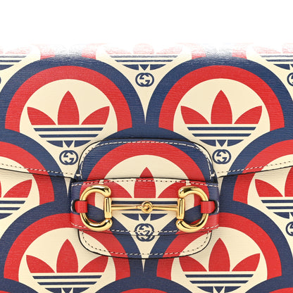Gucci X ADIDAS Shangai Calfskin Web Trefoil Interlocking G Small Horsebit 1955 Shoulder Bag Red White Blue 7 of 11