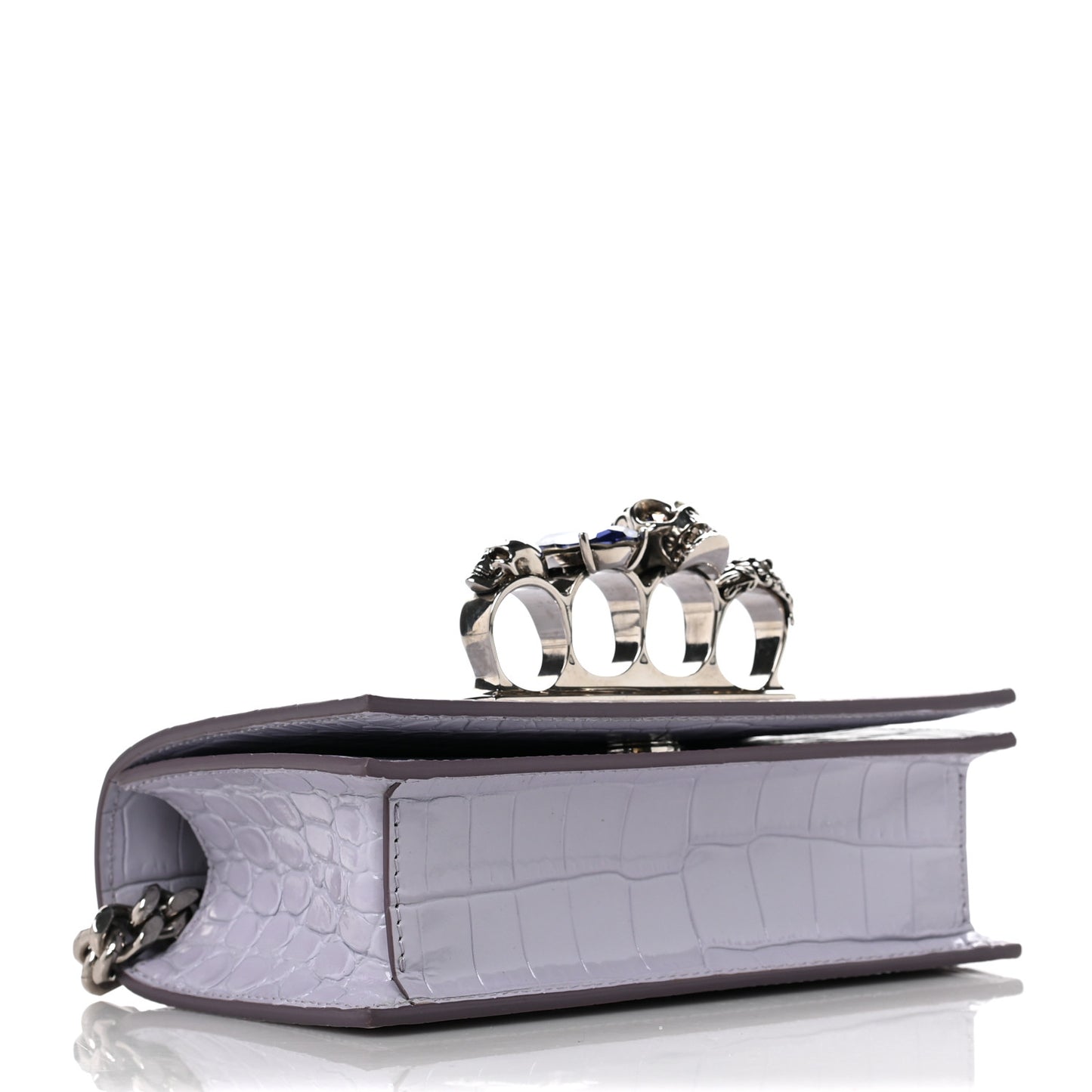 Shiny Crocodile Embossed Jeweled Satchel Lavender