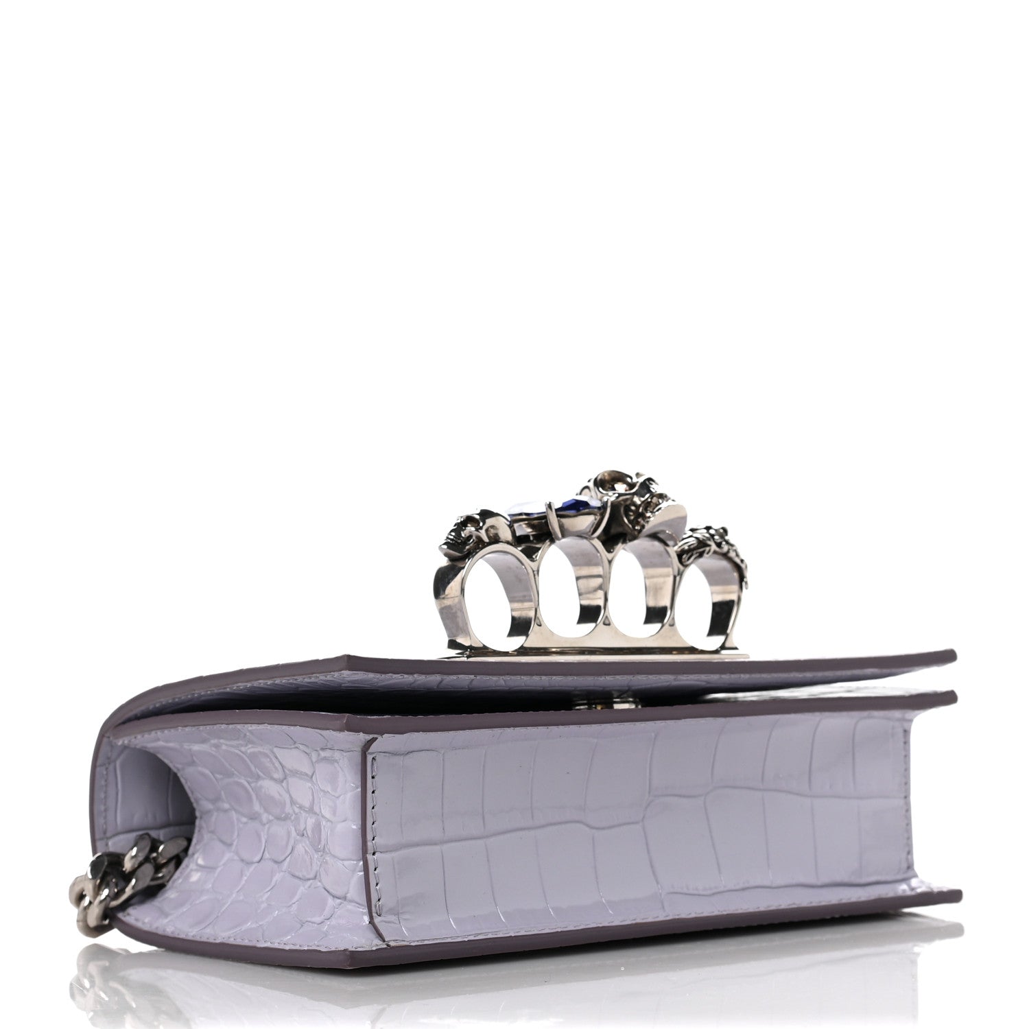 Alexander McQueen Shiny Crocodile Embossed Jeweled Satchel Lavender 4 of 8