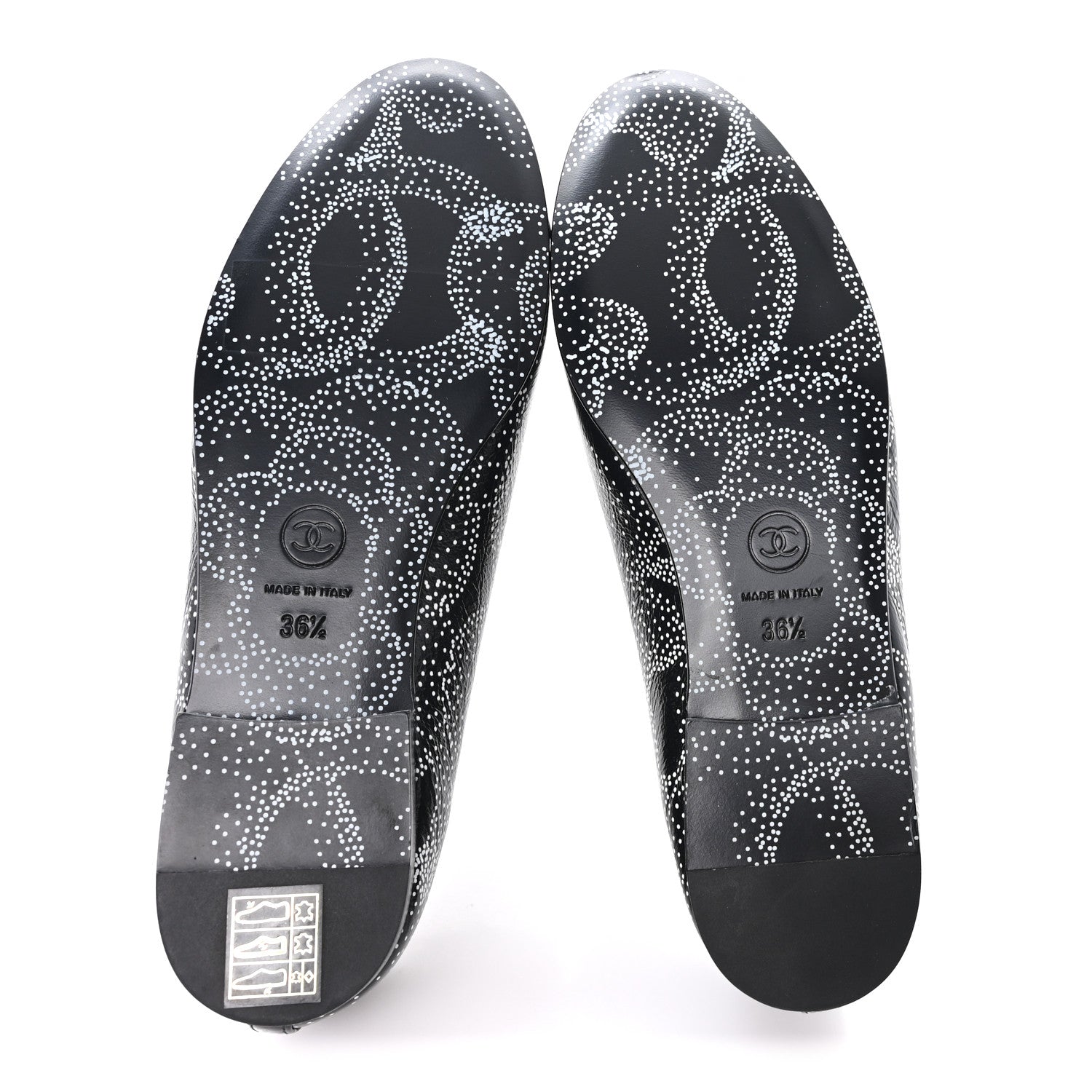 Chanel Calfskin Camellia Printed Cap Toe Ballerina Flats 36.5 Black White 6 of 10
