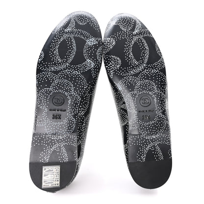 Chanel Calfskin Camellia Printed Cap Toe Ballerina Flats 36.5 Black White 6 of 10