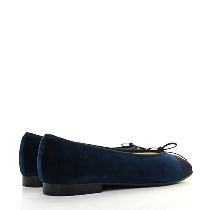 Chanel Velvet Cap Toe Ballerina Flats 39 Navy 4 of 7