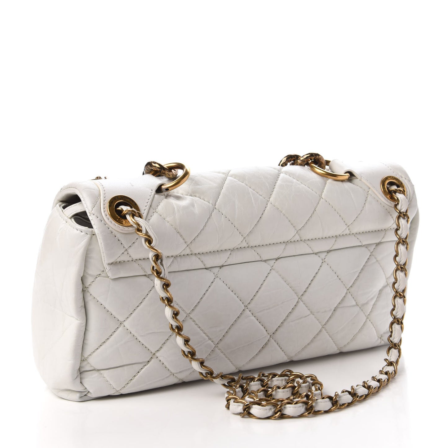 Aged Calfskin Quilted Small Pondichery Flap White