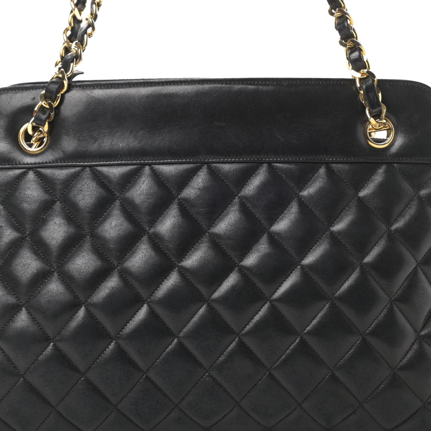 Lambskin Quilted Shopping Tote Black
