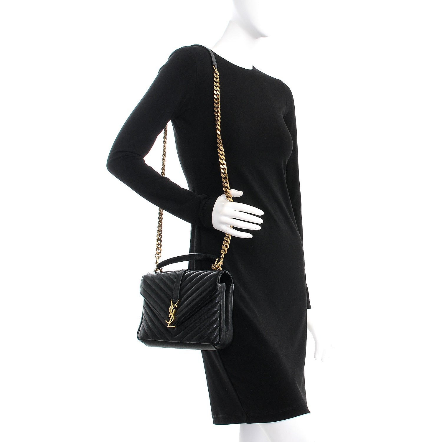 Saint Laurent Sheepskin Matelasse Chevron Monogram Medium College Bag Black 2 of 9
