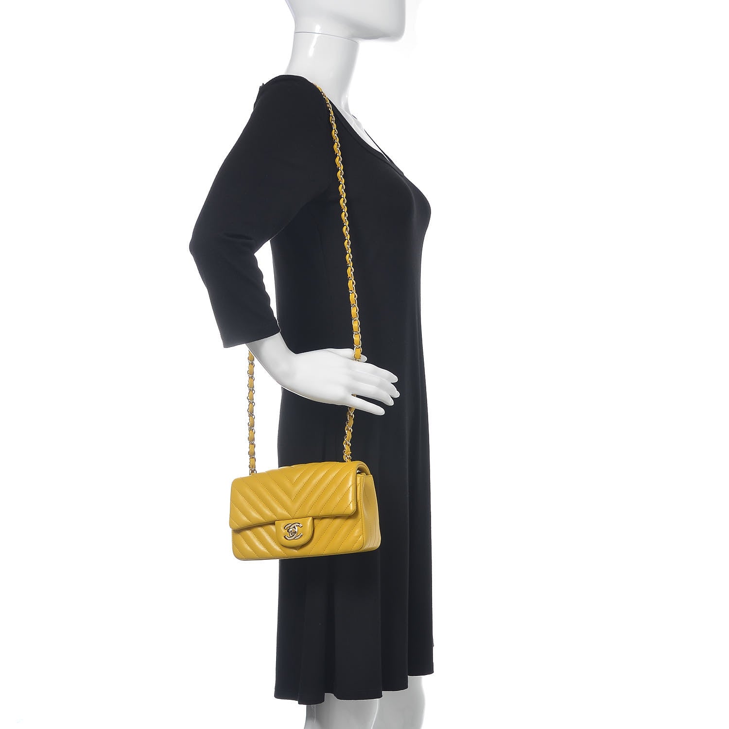 Chanel Lambskin Chevron Quilted Mini Rectangular Flap Yellow 2 of 9
