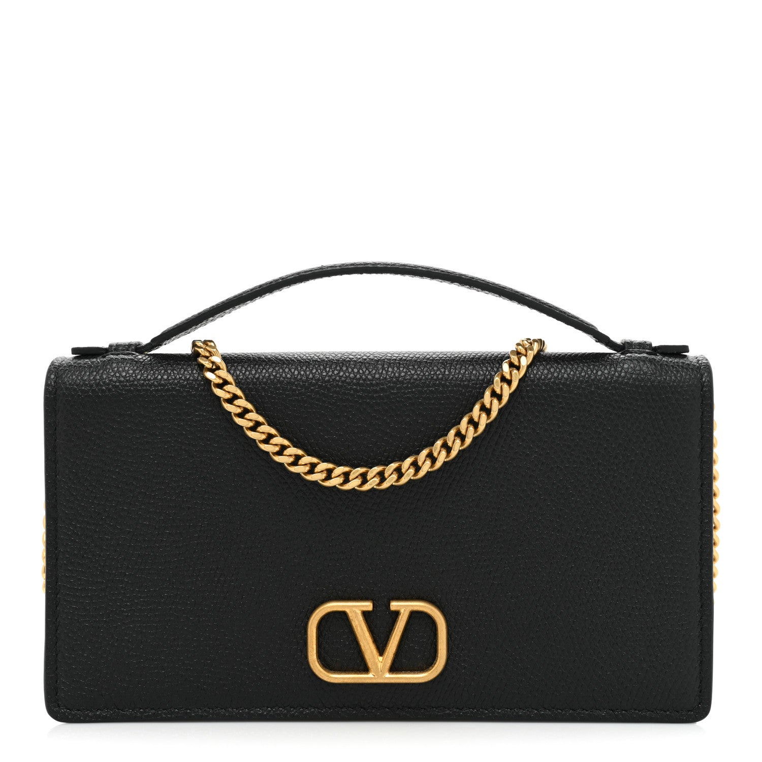 Valentino Garavani Grainy Calfskin VLogo Top Handle Wallet With Chain Black 1 of 8