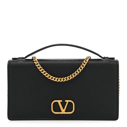 Valentino Garavani Grainy Calfskin VLogo Top Handle Wallet With Chain Black 1 of 8