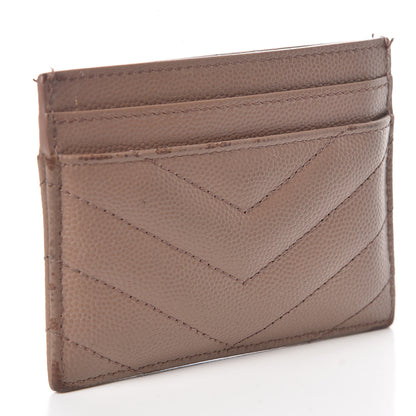 Saint Laurent Grain De Poudre Matelasse Chevron Monogram Credit Card Case Dark Beige 3 of 14
