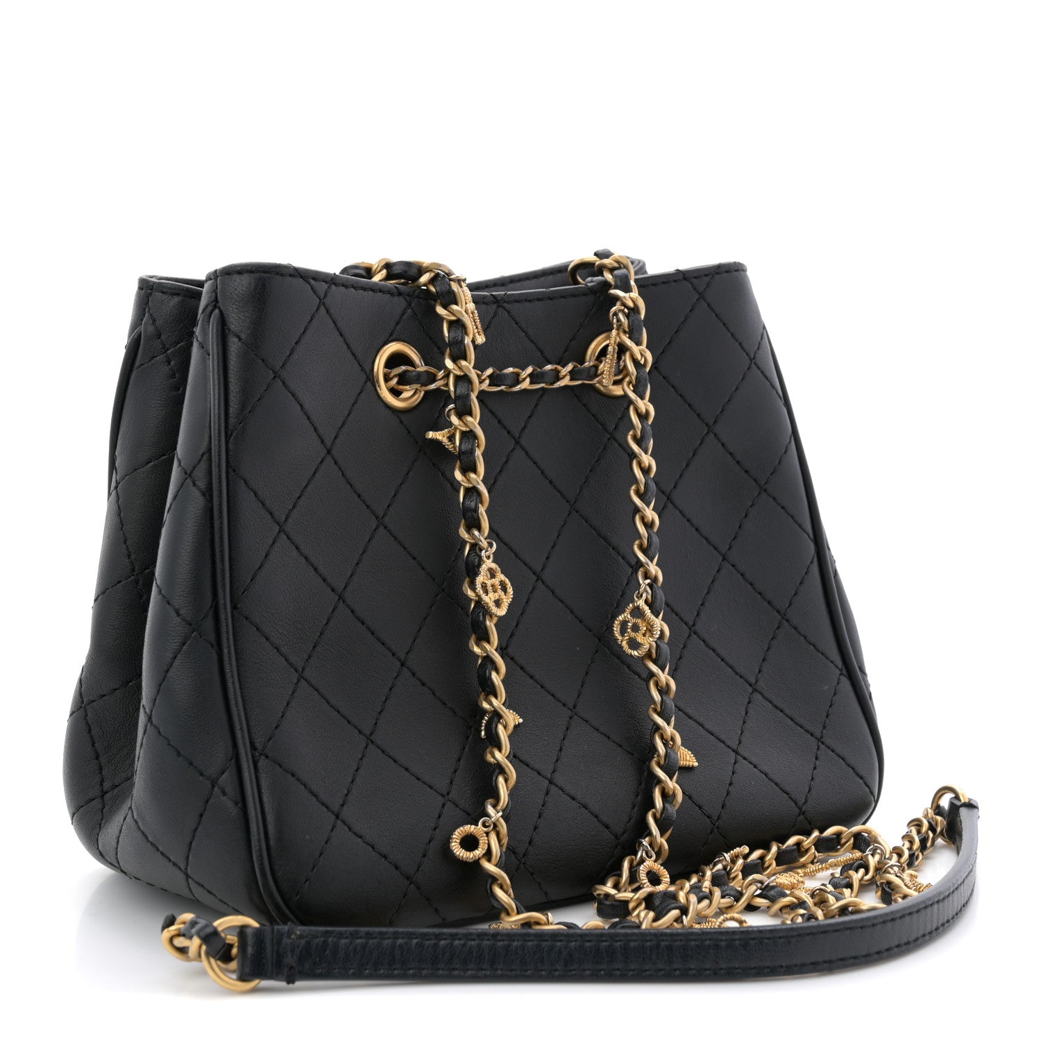 Chanel Calfskin Stitched Small Egyptian Amulet Drawstring Bag Black 3 of 11