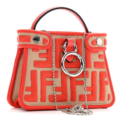 Fendi Canvas Vitello Volanato FF Embroidered Pico Peekaboo Charm Sand Tulipano 2 of 9