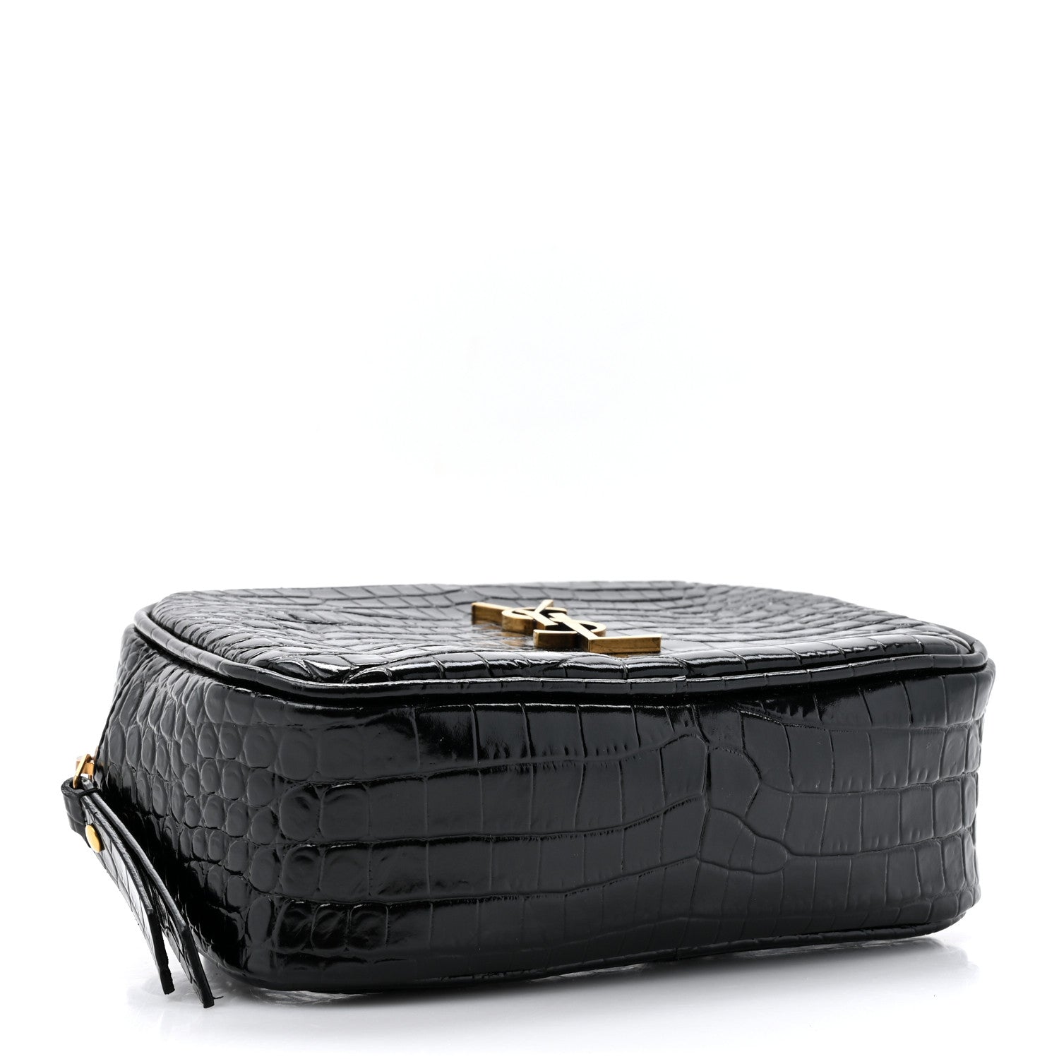 Saint Laurent Patent Calfskin Crocodile Embossed Monogram Lou Belt Bag Black 4 of 10