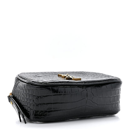 Saint Laurent Patent Calfskin Crocodile Embossed Monogram Lou Belt Bag Black 4 of 10