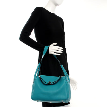 Hermes Taurillon Clemence Lindy 26 Bleu Paon 2 of 7