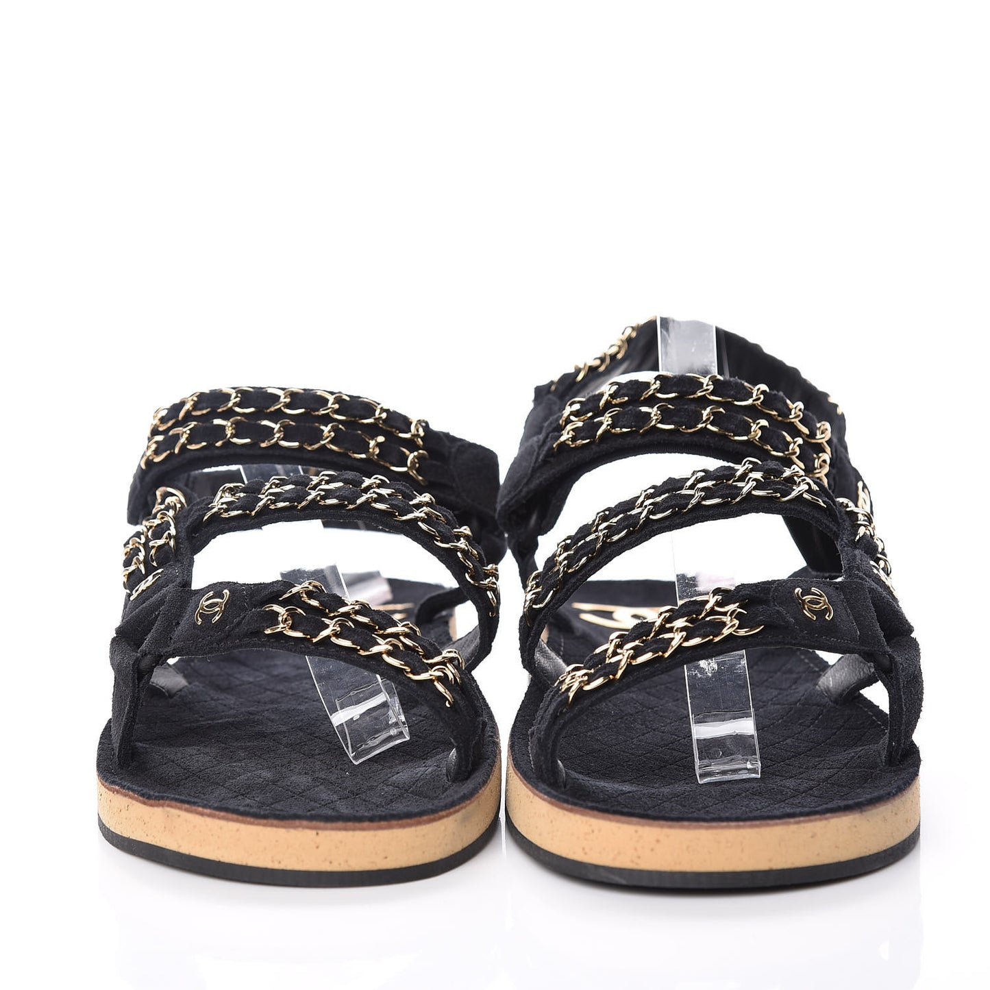 Suede Chain Flat Sandals 41 Black