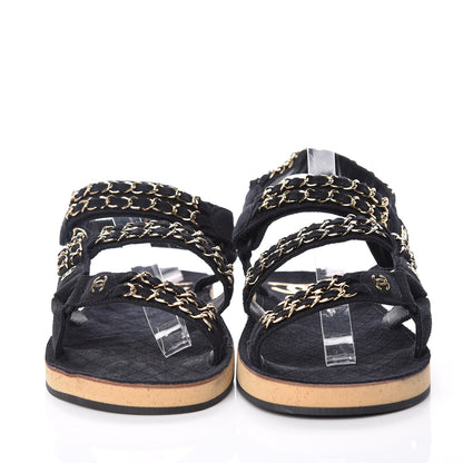 Chanel Suede Chain Flat Sandals 41 Black 2 of 11