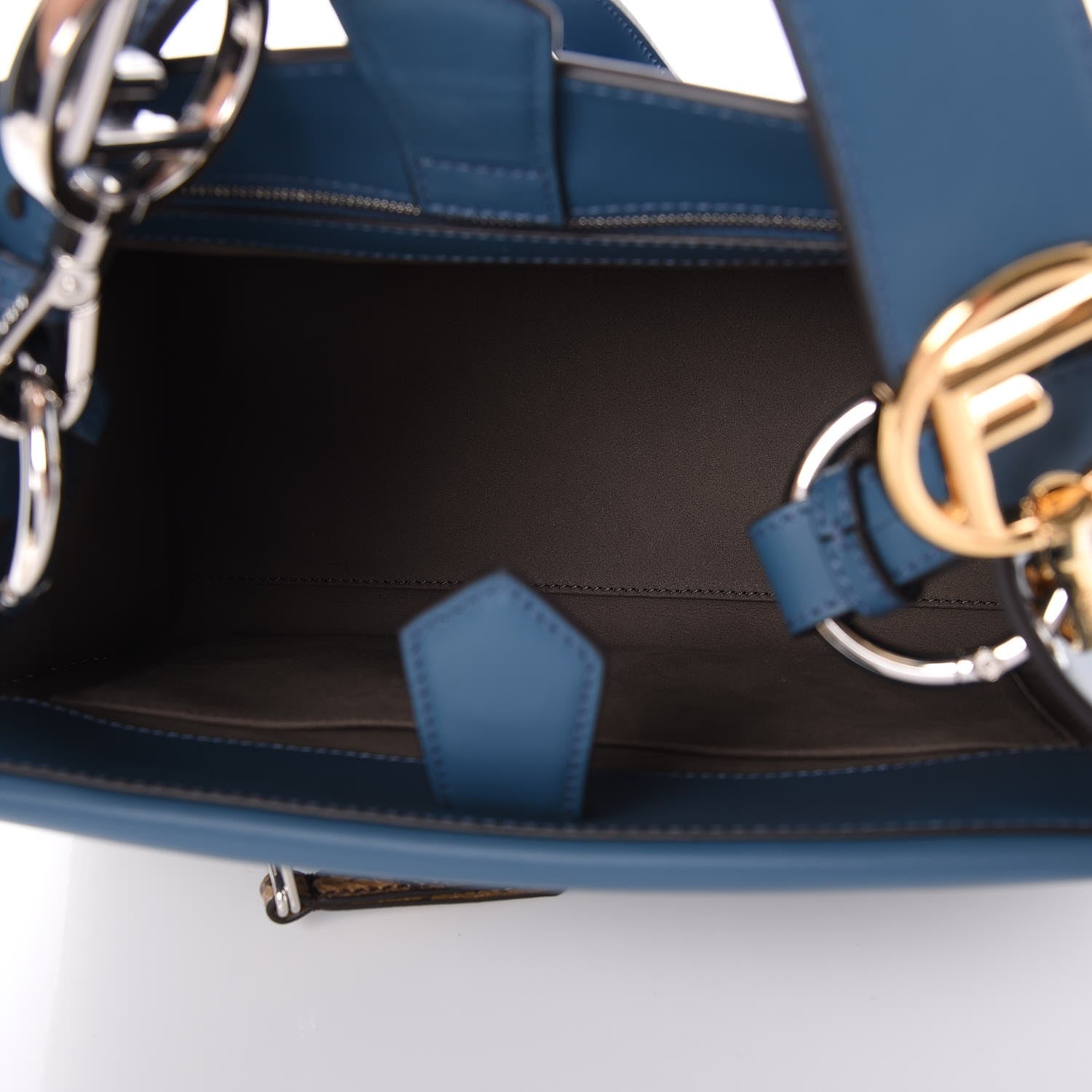 Fendi Vitello Century Raffia Elaphe F is Fendi FF Woven Embroidered Small Runaway Satchel Blue 6 of 8