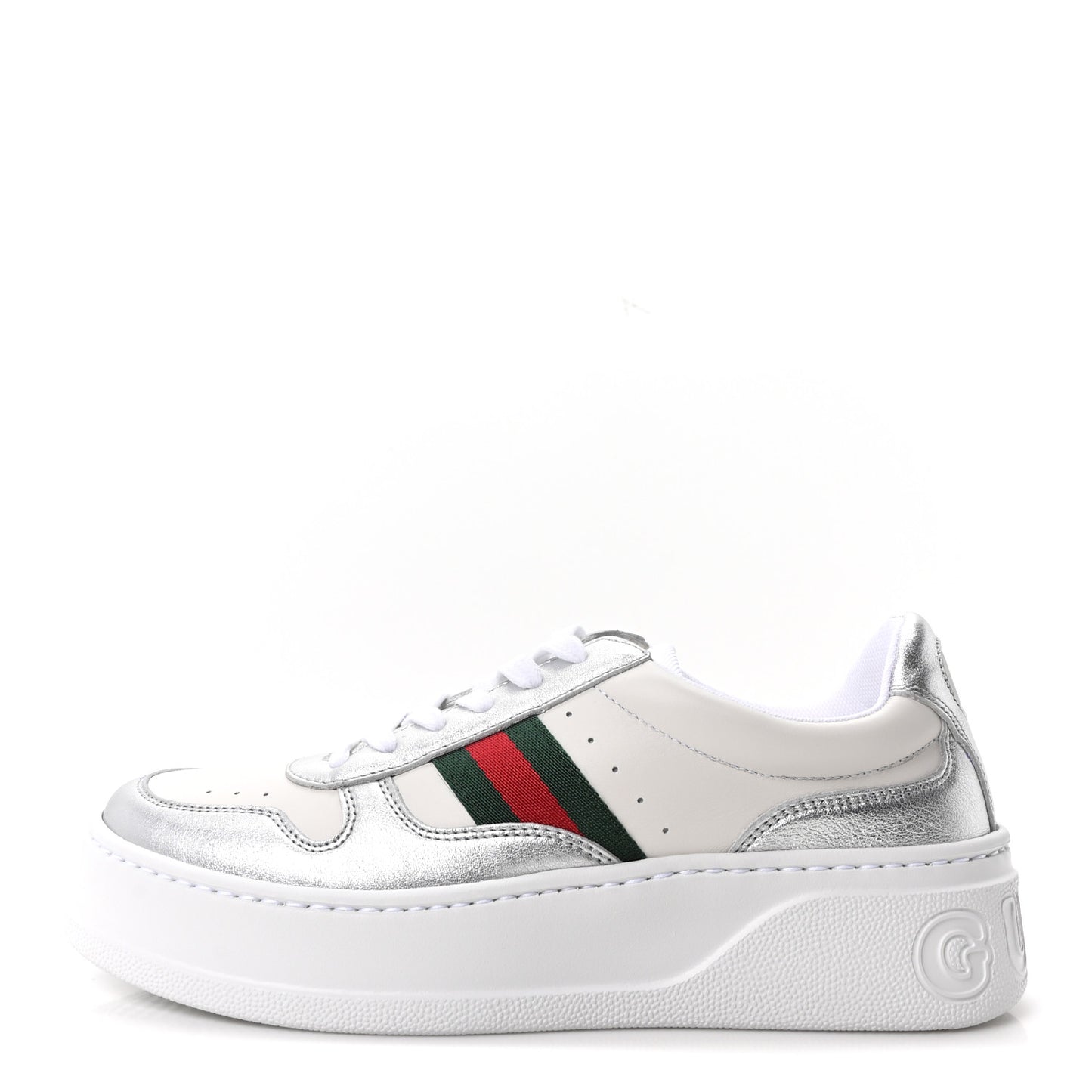 Metallic Nappa Web Womens Chunky Sneakers 38 Silver