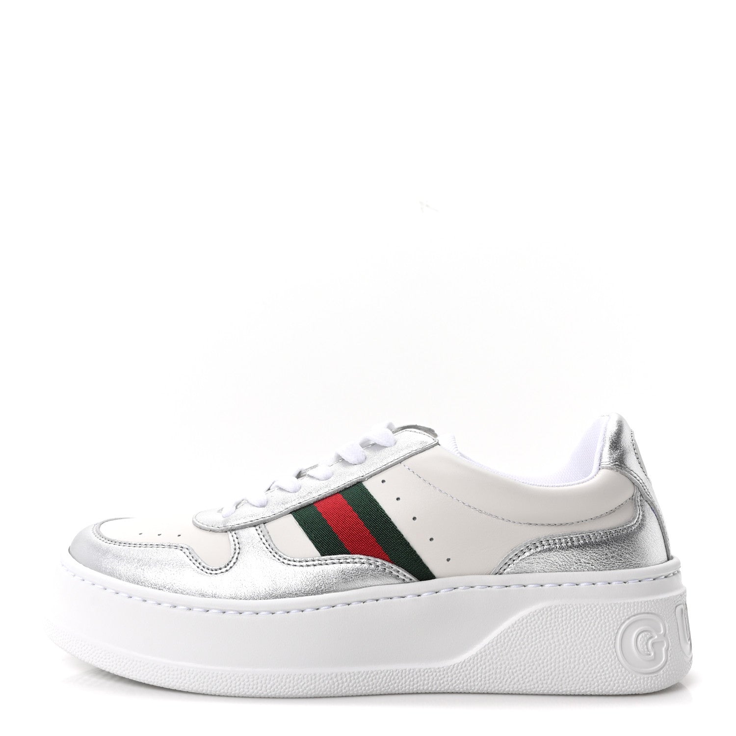 Gucci Metallic Nappa Web Womens Chunky Sneakers 38 Silver 1 of 10