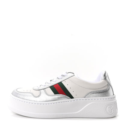 Gucci Metallic Nappa Web Womens Chunky Sneakers 38 Silver 1 of 10