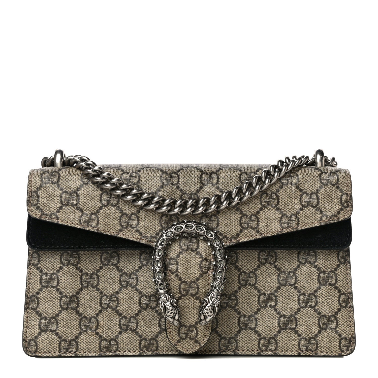 Gucci GG Supreme Monogram Suede Crystal Small Dionysus Shoulder Bag Beige Ebony Black 1 of 13