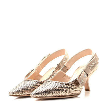 Christian Dior Laminated Calfskin Ribbon Crystal Woven J'Adior Slingback 65mm Pumps 35 Copper 2 of 10