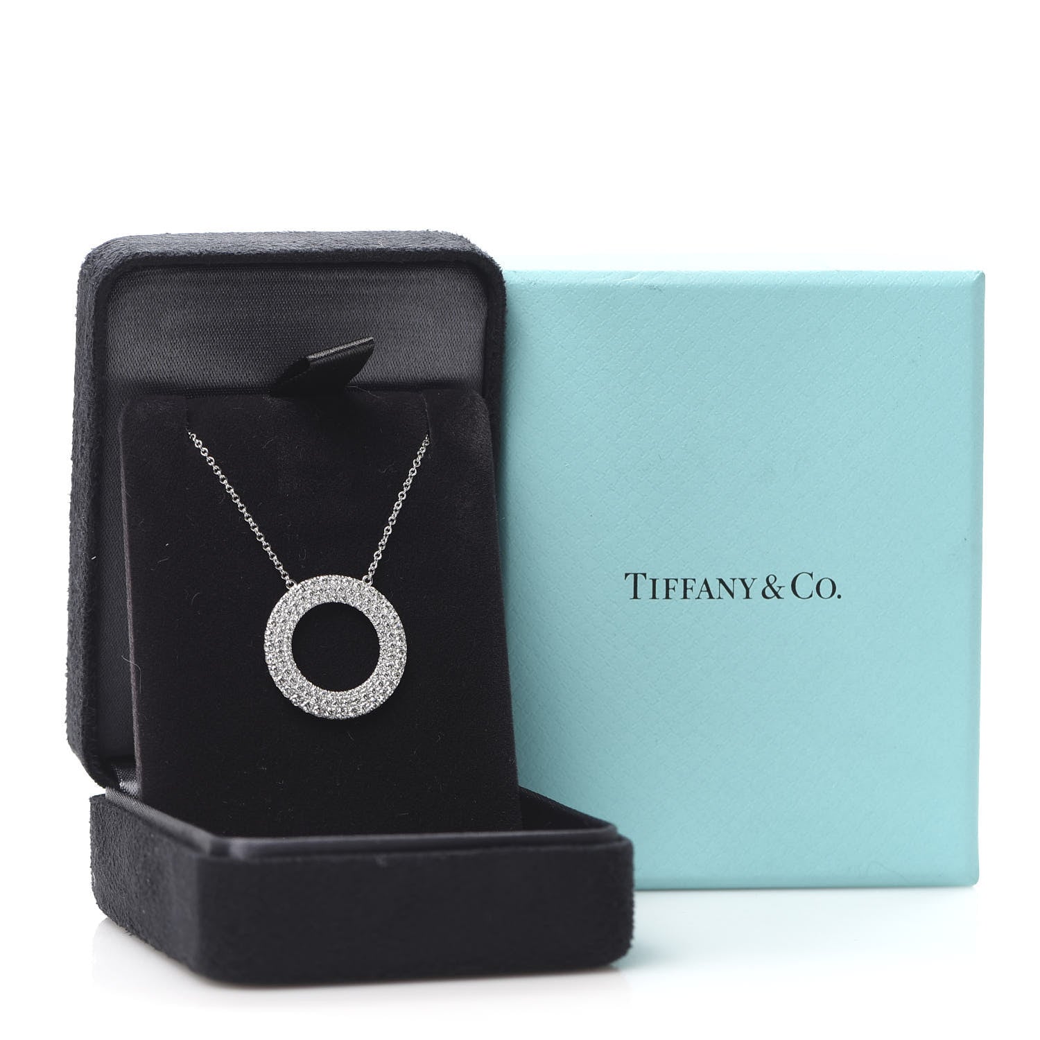 Tiffany 18K White Gold Diamond Metro Round Pendant Necklace 7 of 7