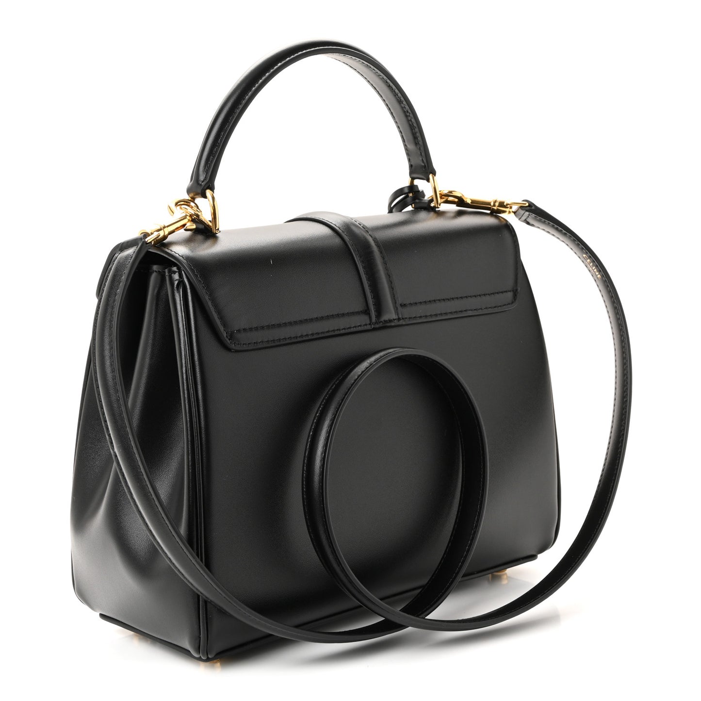 Satinated Calfskin Small 16 Top Handle Bag Black