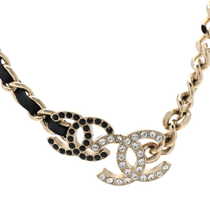 Chanel Metal Calfskin Crystal Double CC Short Necklace Black Gold 4 of 6