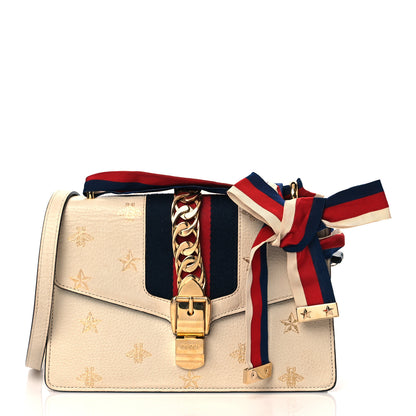 Gucci Textured Calfskin Bee Star Print Small Sylvie Shoulder Bag Mystic White 1 of 10