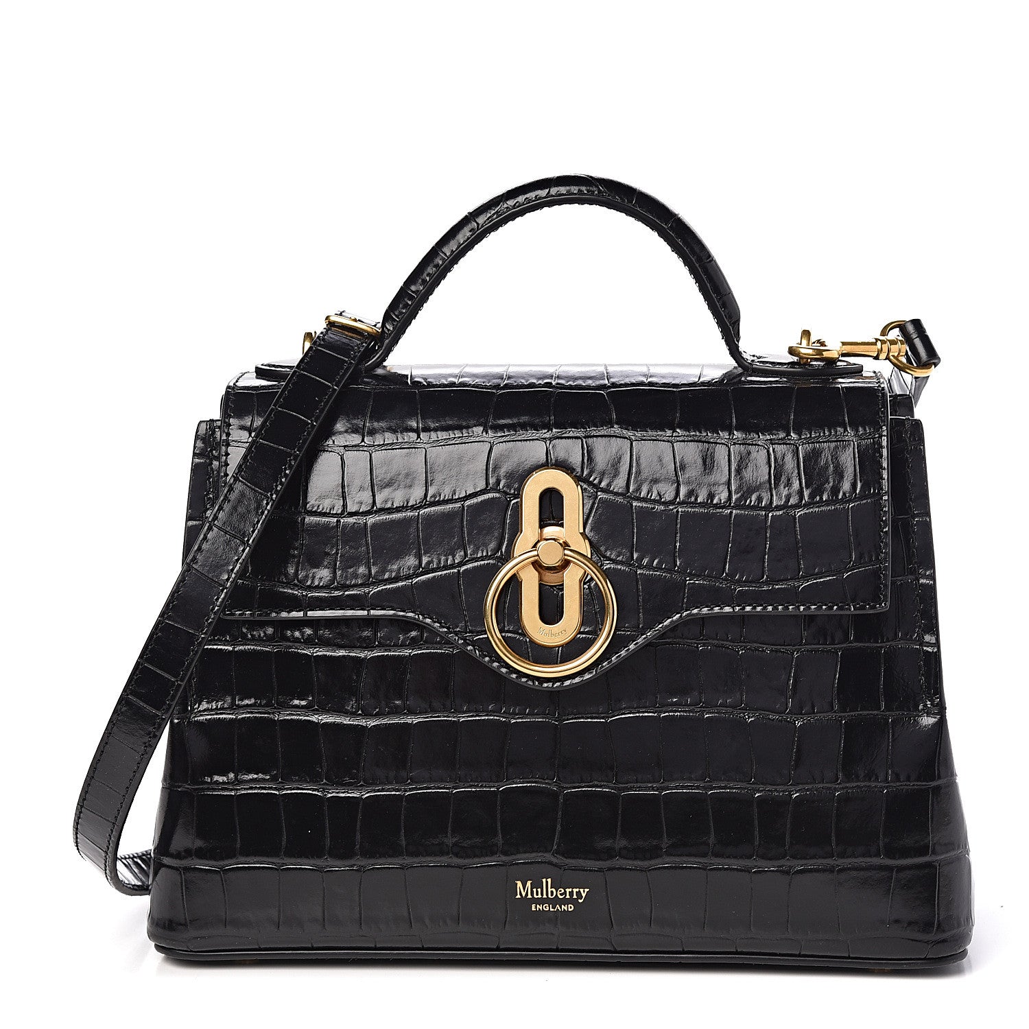 Mulberry Calfskin Crocodile Embossed Mini Seaton Black 1 of 20