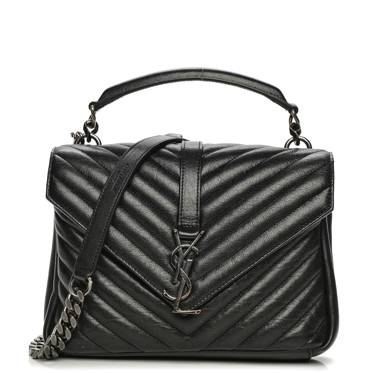 Saint Laurent Sheepskin Matelasse Chevron Monogram Medium College Bag Black 1 of 8