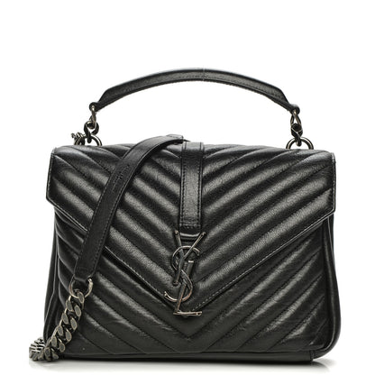 Saint Laurent Sheepskin Matelasse Chevron Monogram Medium College Bag Black 1 of 8