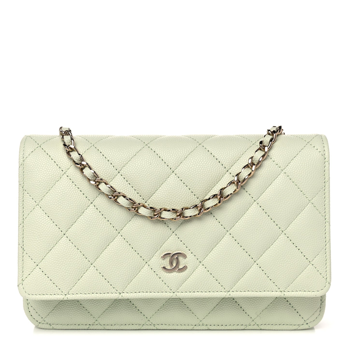 Caviar Quilted Wallet On Chain WOC Light Green