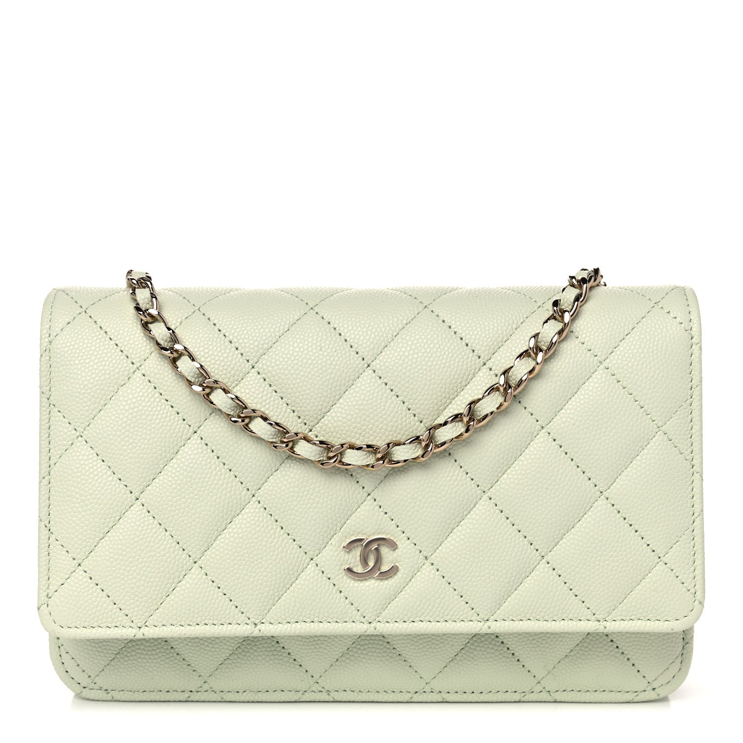 Chanel Caviar Quilted Wallet On Chain WOC Light Green 1 of 12
