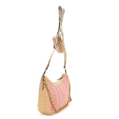 Prada Yarn Raffia Effect Crochet Striped Re-Edition 2005 Shoulder Bag Naturale Petalo 2 of 10