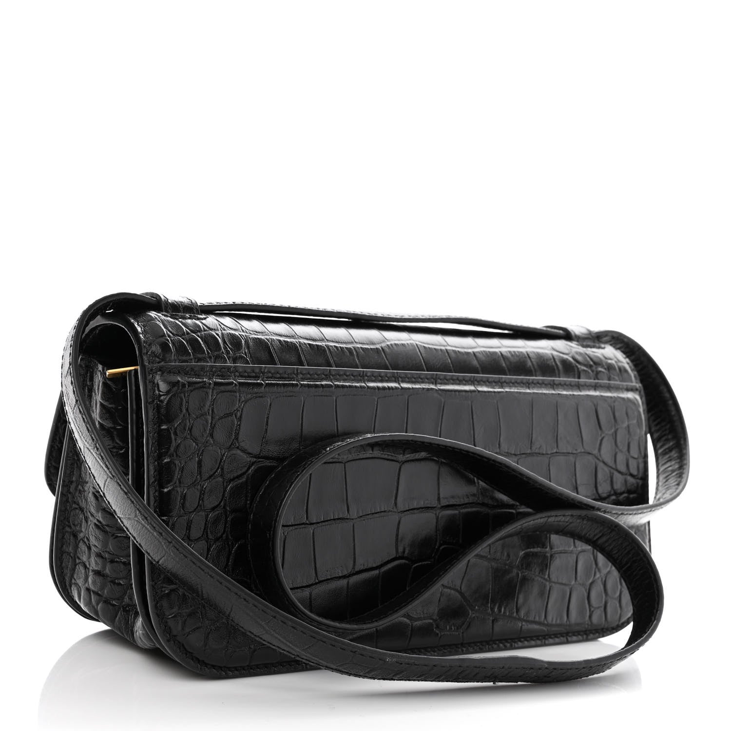 Balenciaga Extra Supple Calfskin Crocodile Embossed Small Gossip Bag Black 3 of 9