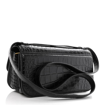 Balenciaga Extra Supple Calfskin Crocodile Embossed Small Gossip Bag Black 3 of 9