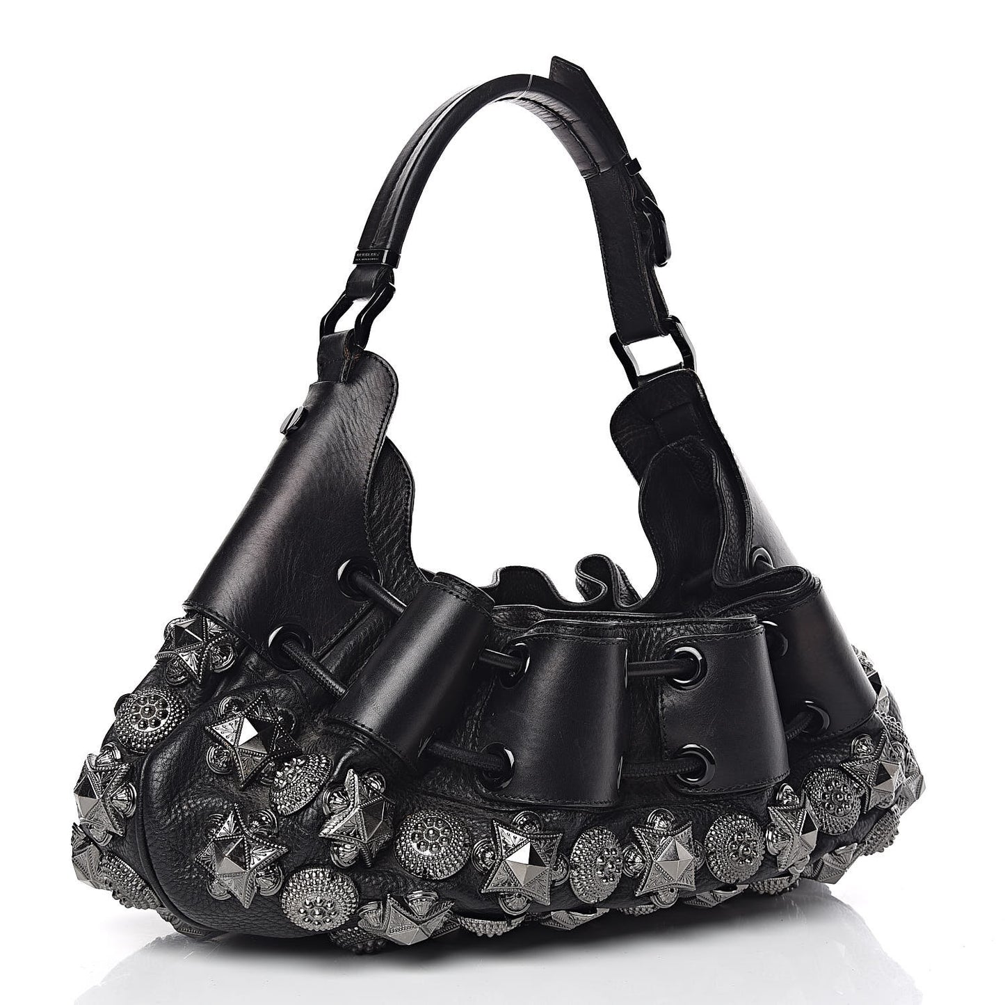 Calfskin Mason Warrior Studded Hobo Black