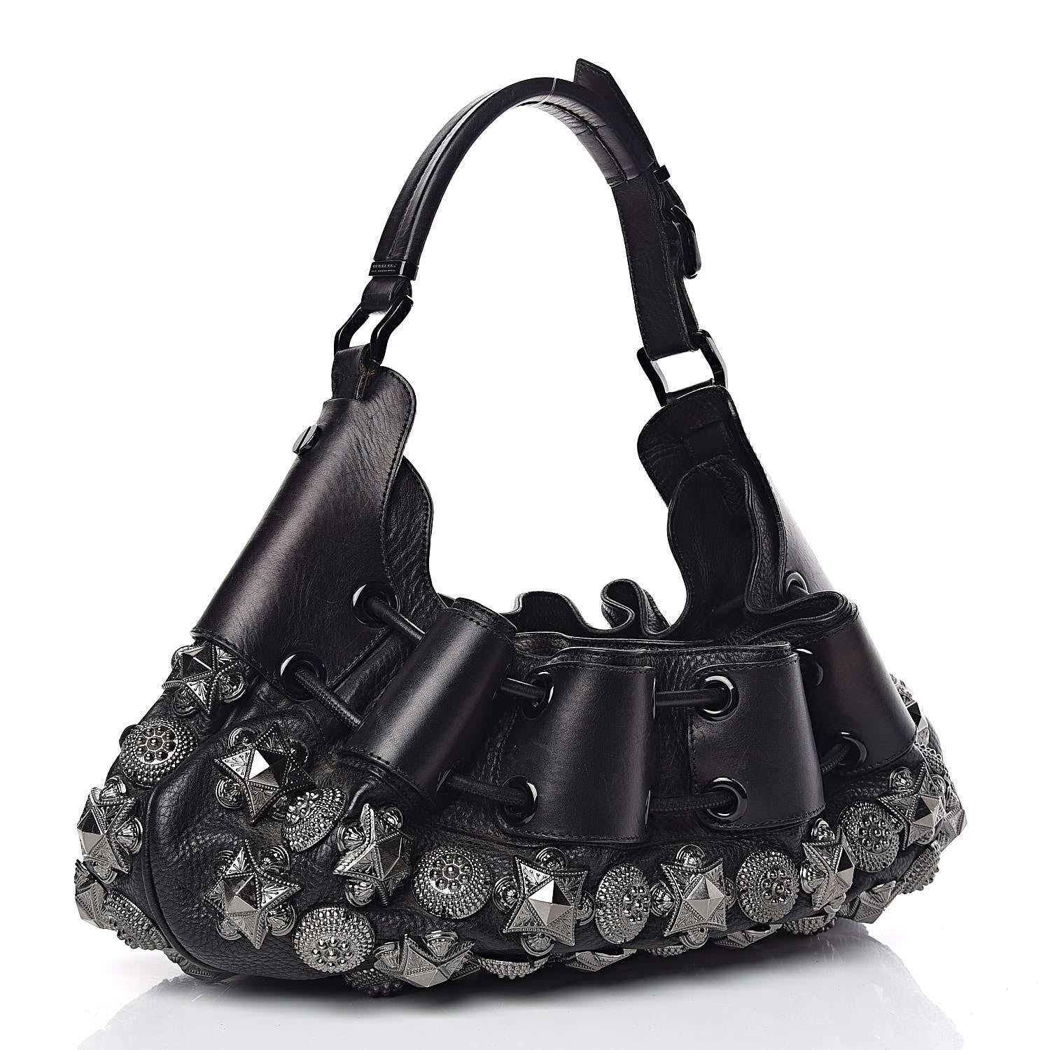 Burberry Calfskin Mason Warrior Studded Hobo Black 3 of 14