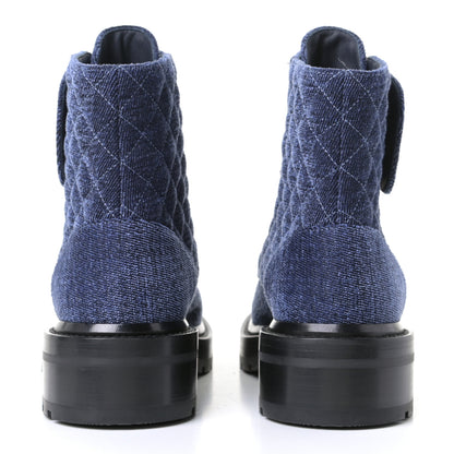 Chanel Denim Calfskin Quilted Lace Up Combat Boots 38 Blue 5 of 12