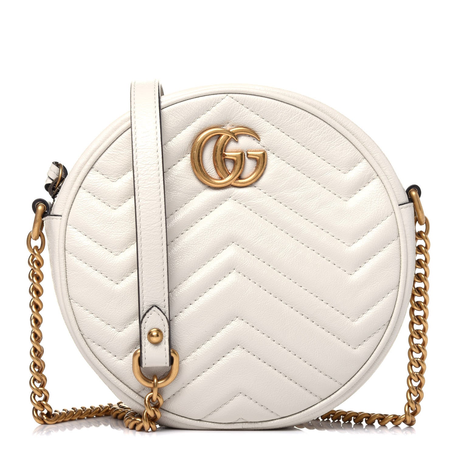 Gucci Calfskin Matelasse Mini GG Marmont Round Shoulder Bag White 1 of 12