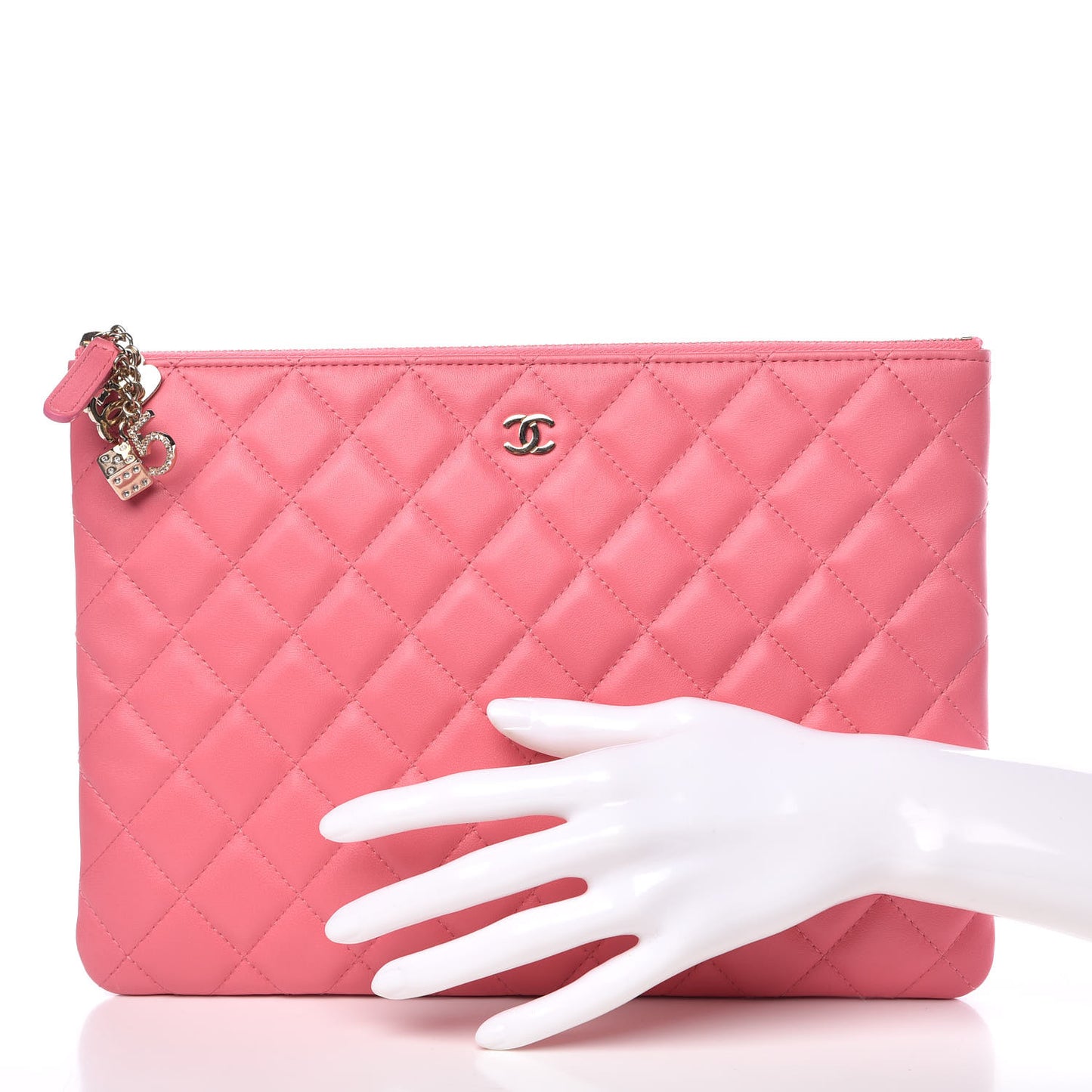 Lambskin Quilted Medium Casino Beauty CC Cosmetic Case Fuchsia