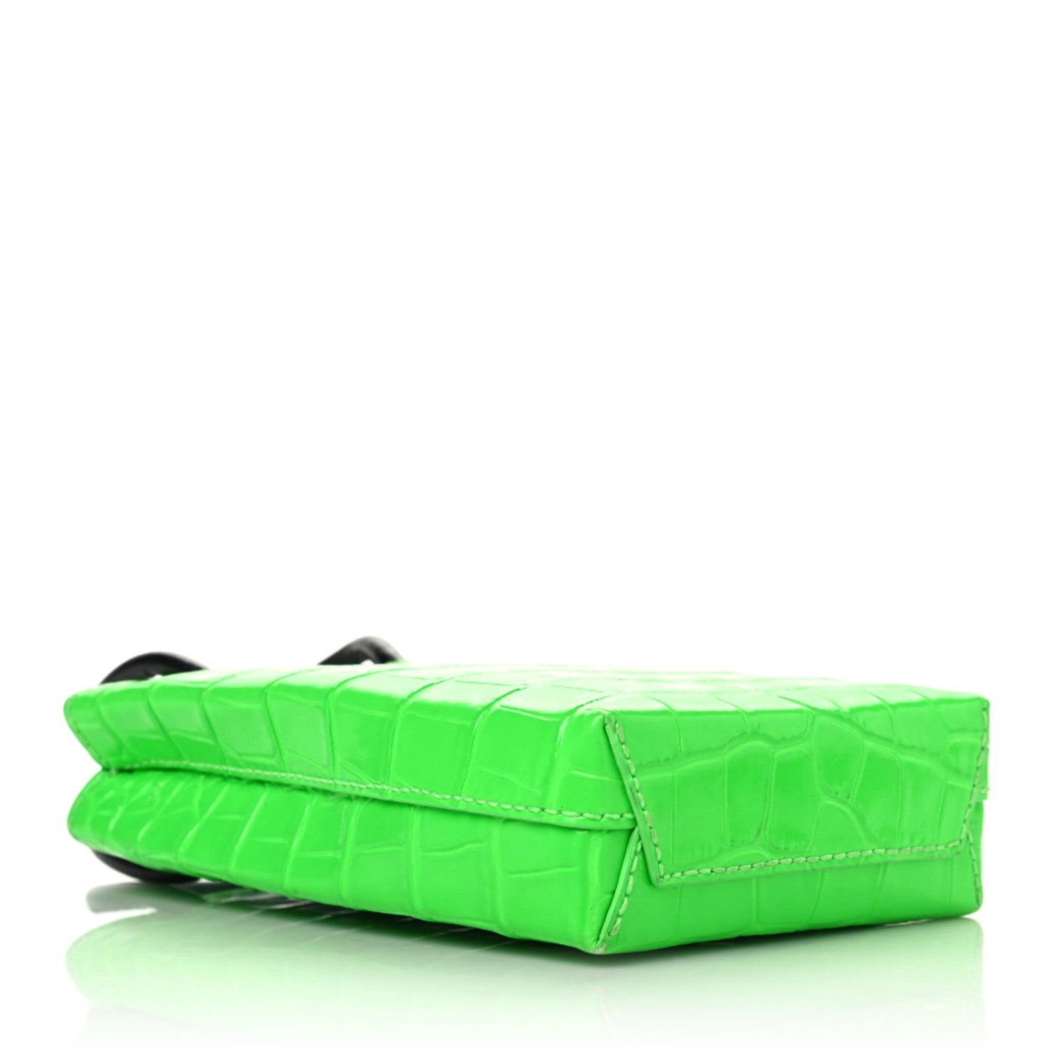 Balenciaga Shiny Calfskin Crocodile Embossed Logo Shopping Phone Holder Bag Fluo Green Black 4 of 10