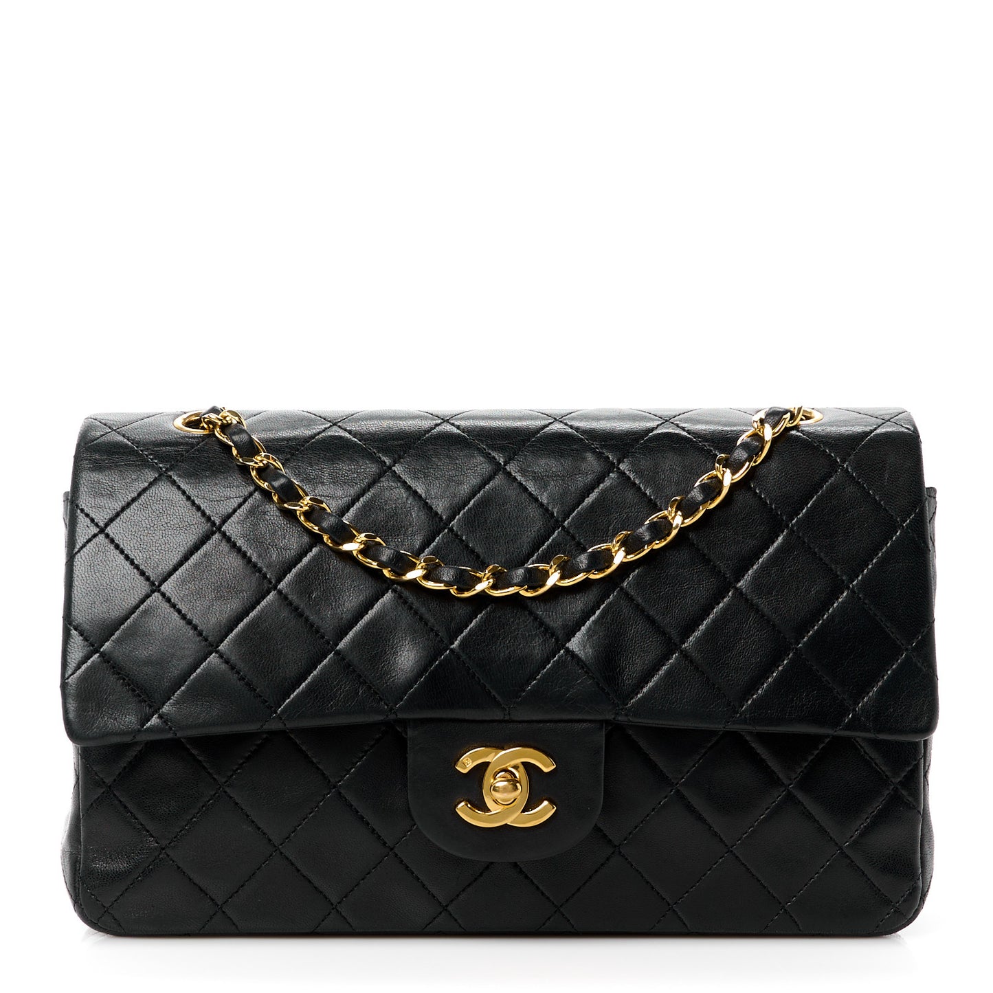Lambskin Quilted Medium Double Flap Black