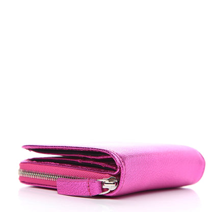 Balenciaga Metallic Goatskin Logo Everyday Multi Zip Wallet Rose Fuchsia Black 3 of 7